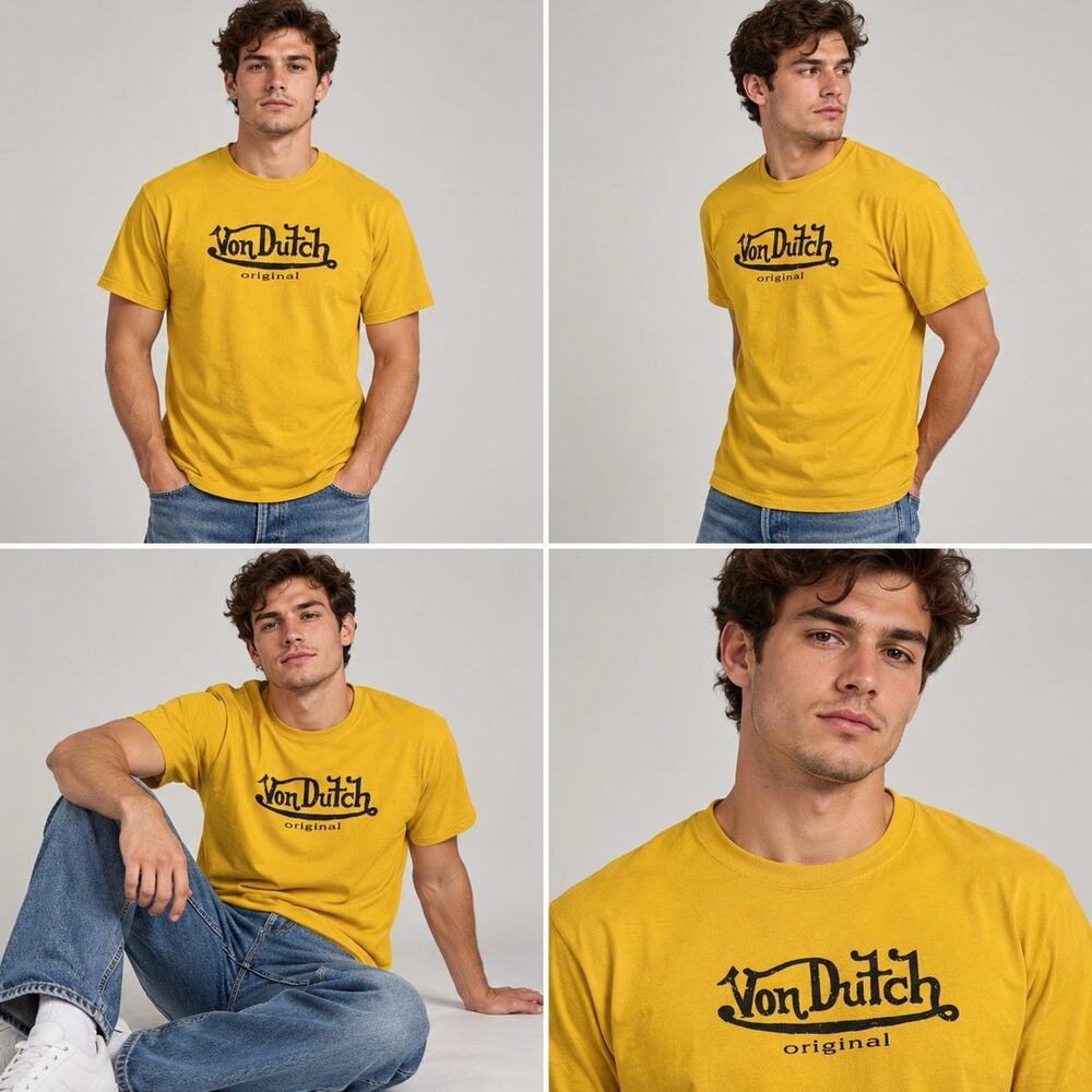 Vintage Von Dutch Original Graphic T Shirt Yellow Hanes 50/50 Short Sleeve